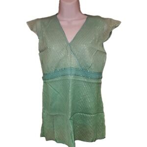 NWT Molato Green Ombre Cotton Vneck Summer Top With Silver Stripes Sz S